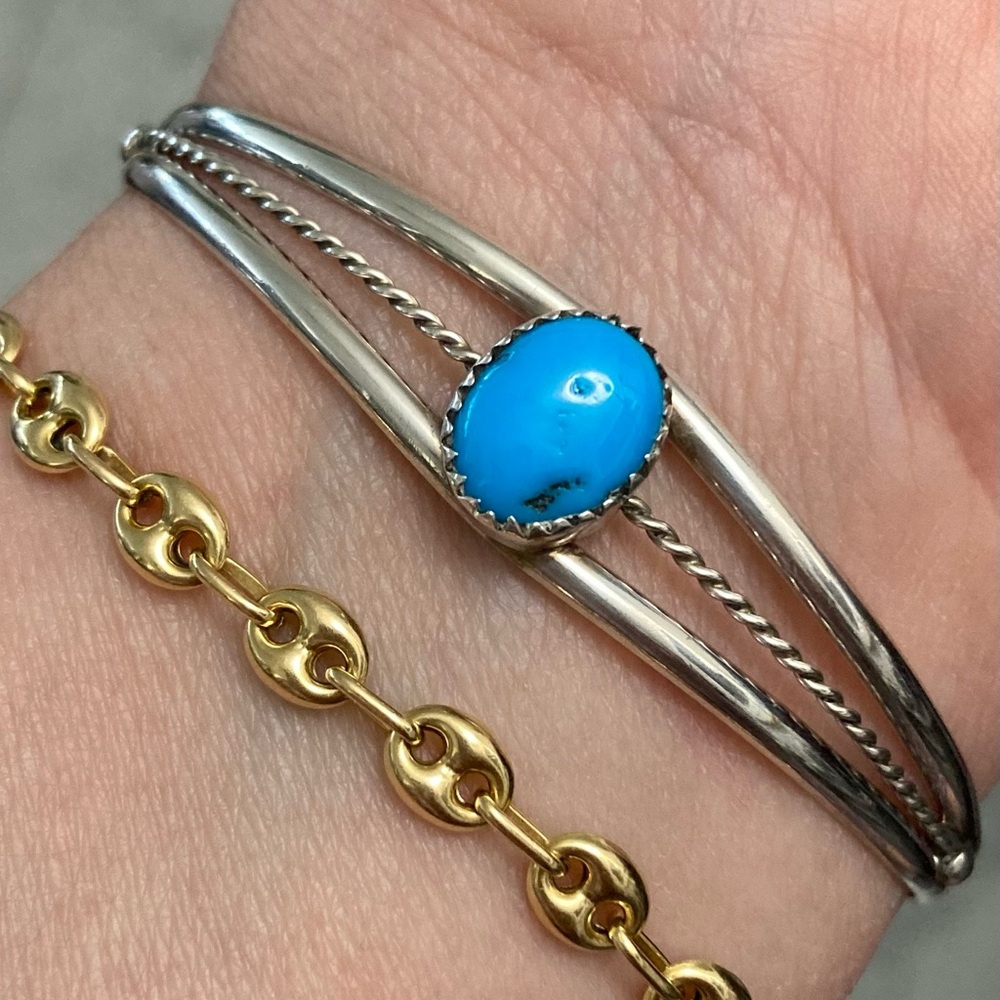 Native American Turquoise .925 Sterling cuff bracelet - Picture 2 of 6